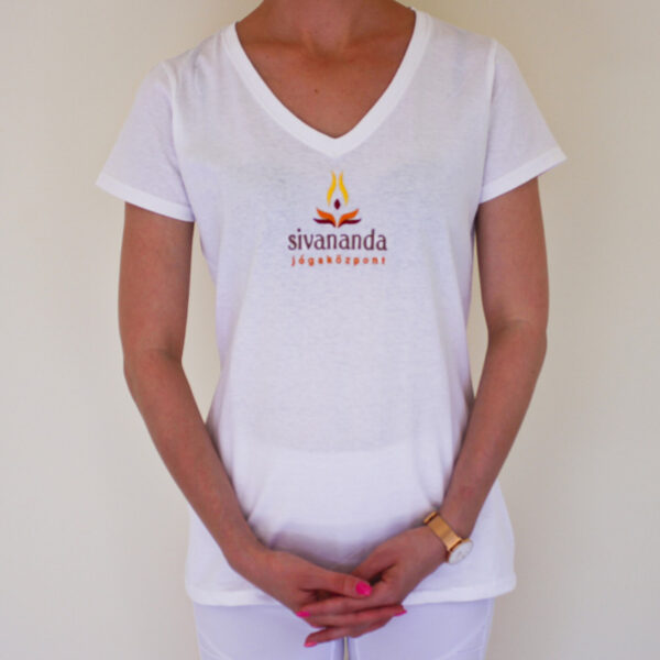 Sivananda női V nyakú póló fehér