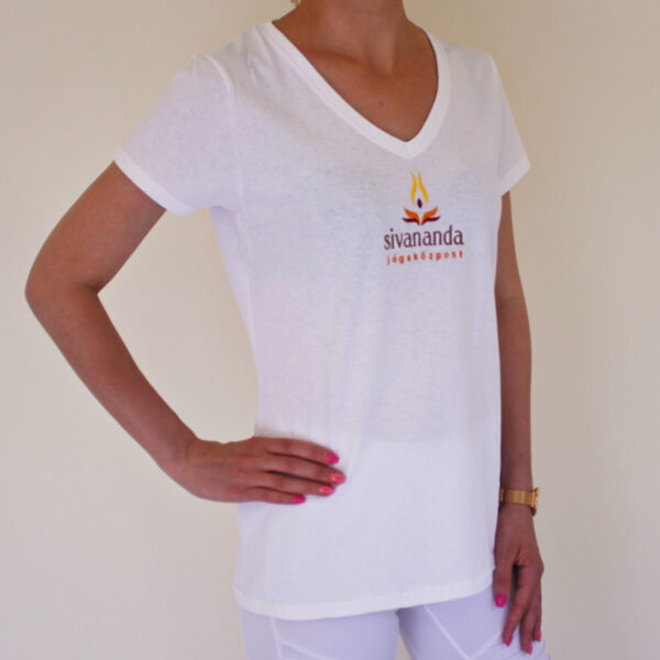 Sivananda női V nyakú póló fehér