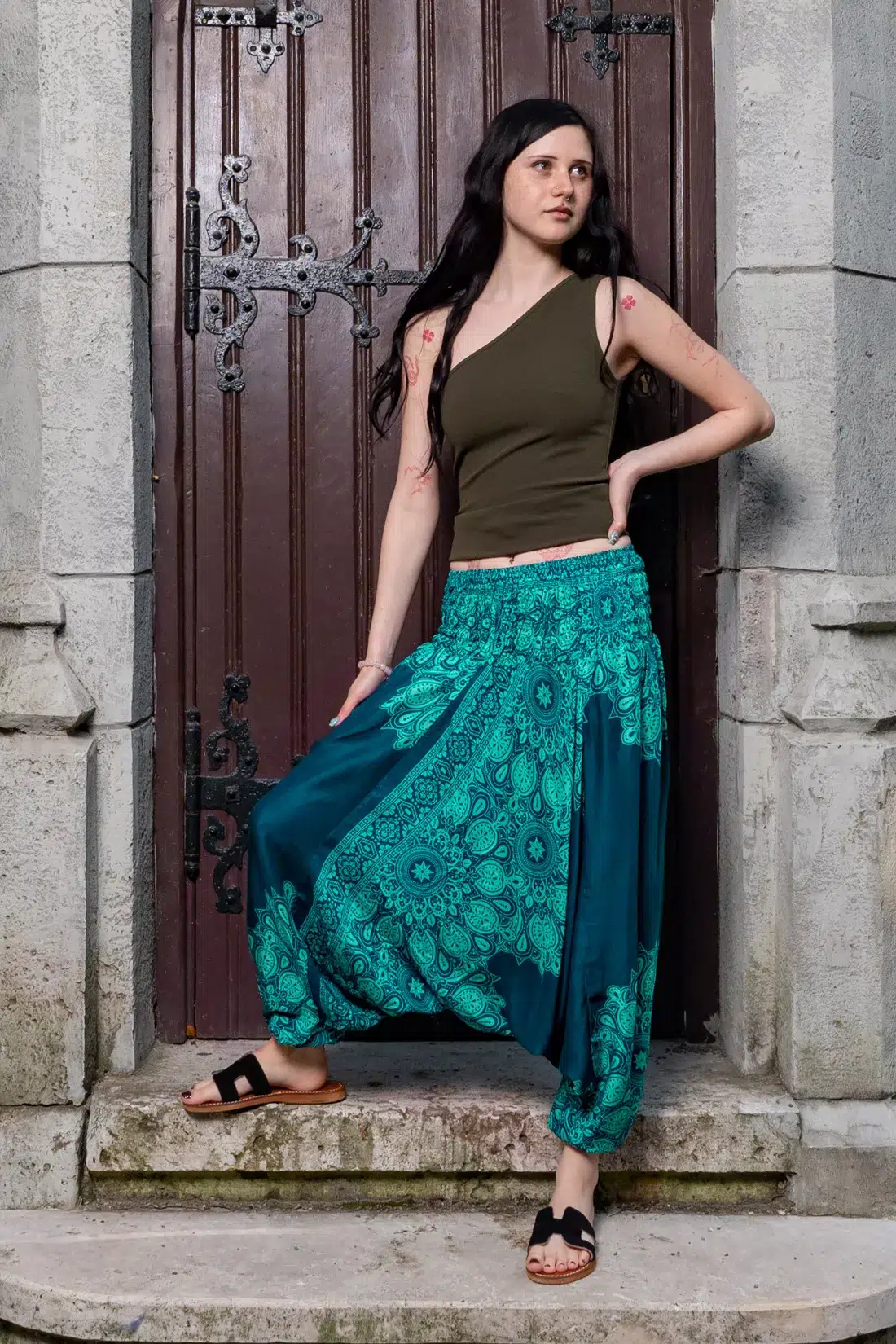 Virágos hárem nadrág - kék